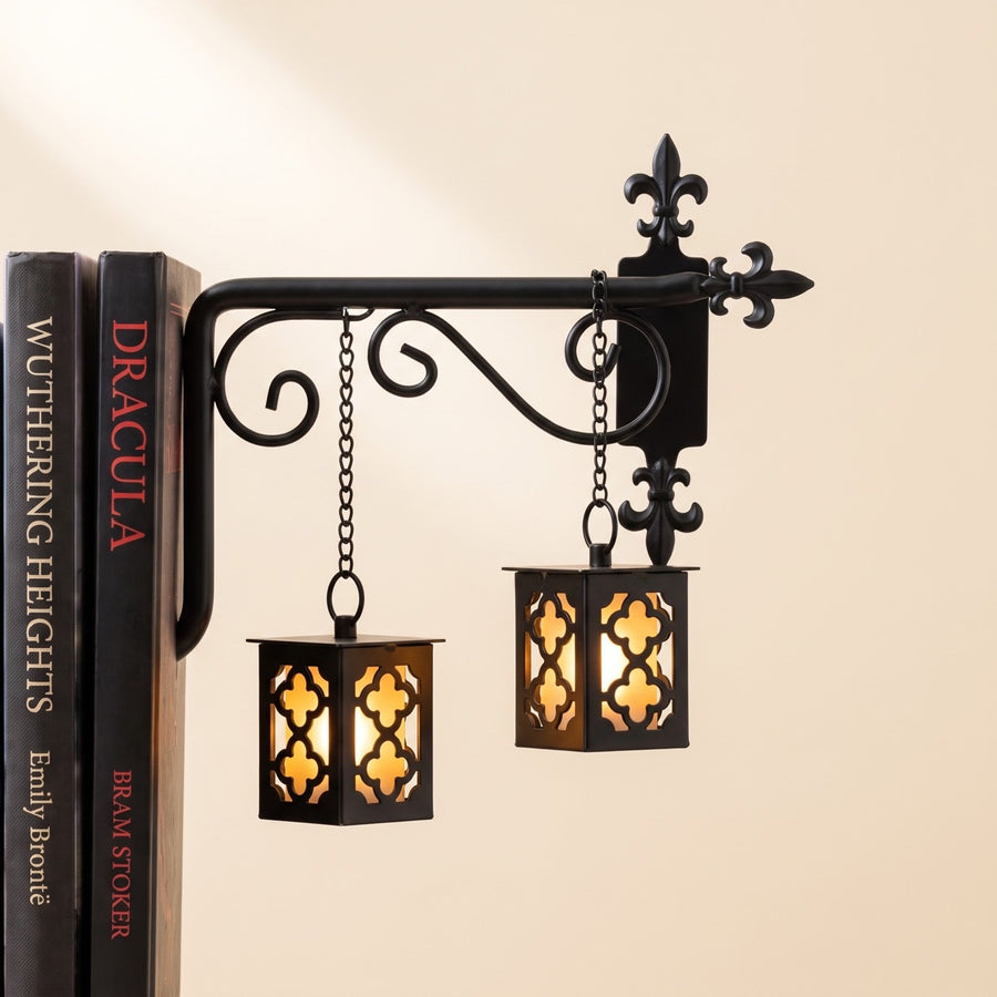 The Watchtower shelf lantern by NookPalace, hanging between books