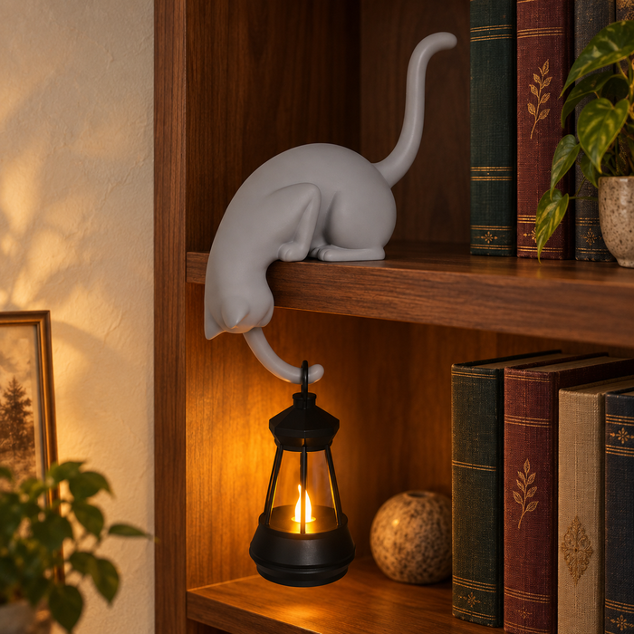 Reading Cat Shelf Lamp